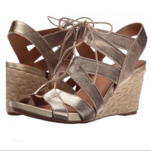 Clarks Acina Chester Sandals Womens 9 Metallic Wedge Heel Lace-Up Sandals